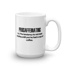 11 oz white ceramic "Procaffeinating" coffee mug